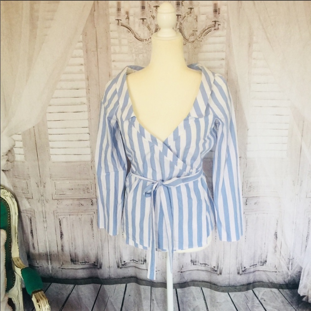 Zara blue and white striped blouse-XS